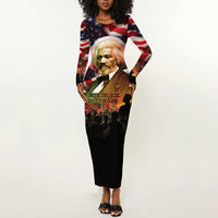 Frederick Douglass Long Sleeve Bodycon Dress American Flag Background Powerful Quote Build Strong Children Civil Rights Tribute - Wonder Print Shop