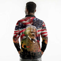 Frederick Douglass Long Sleeve Polo Shirt American Flag Background Powerful Quote Build Strong Children Civil Rights Tribute - Wonder Print Shop