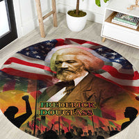 Frederick Douglass Round Carpet American Flag Background Powerful Quote Build Strong Children Civil Rights Tribute - Wonder Print Shop