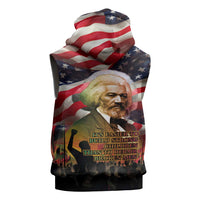 Frederick Douglass Sleeveless Hoodie American Flag Background Powerful Quote Build Strong Children Civil Rights Tribute - Wonder Print Shop