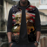 Frederick Douglass Sleeveless Puffer Jacket American Flag Background Powerful Quote Build Strong Children Civil Rights Tribute - Wonder Print Shop