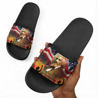 Frederick Douglass Slide Sandals American Flag Background Powerful Quote Build Strong Children Civil Rights Tribute - Wonder Print Shop