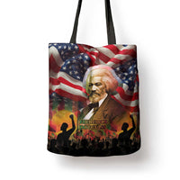 Frederick Douglass Tote Bag American Flag Background Powerful Quote Build Strong Children Civil Rights Tribute - Wonder Print Shop