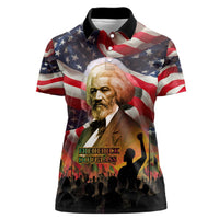 Frederick Douglass Women Polo Shirt American Flag Background Powerful Quote Build Strong Children Civil Rights Tribute - Wonder Print Shop