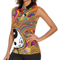 Free Your Mind Peace Love Collective Women Sleeveless Polo Shirt Psychedelic Hippie Vibes