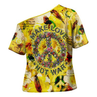 Make Love Not War Cross Shoulder Shirt Hippie Flower Power Revolution