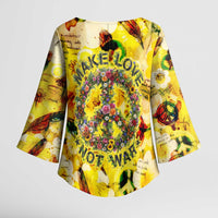 Make Love Not War Kimono Sleeve Blouse Hippie Flower Power Revolution