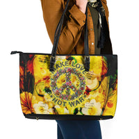 Make Love Not War Leather Tote Bag Hippie Flower Power Revolution