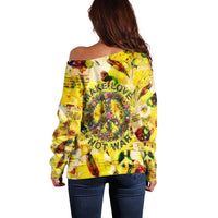 Make Love Not War Off Shoulder Sweater Hippie Flower Power Revolution