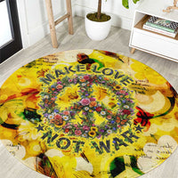 Make Love Not War Round Carpet Hippie Flower Power Revolution