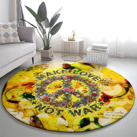 Make Love Not War Round Carpet Hippie Flower Power Revolution