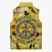 Make Love Not War Sleeveless Puffer Jacket Hippie Flower Power Revolution