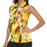 Make Love Not War Women Sleeveless Polo Shirt Hippie Flower Power Revolution