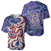 Universal Connection Zodiac Baseball Jersey Cosmic Eye and Sacred Om Vibration