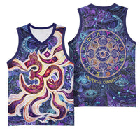 Universal Connection Zodiac Basketball Jersey Cosmic Eye and Sacred Om Vibration