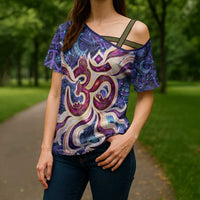 Universal Connection Zodiac Cross Shoulder Shirt Cosmic Eye and Sacred Om Vibration