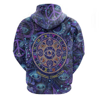 Universal Connection Zodiac Hoodie Cosmic Eye and Sacred Om Vibration