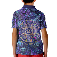 Universal Connection Zodiac Kid Polo Shirt Cosmic Eye and Sacred Om Vibration