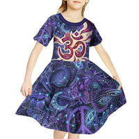 Universal Connection Zodiac Kid Short Sleeve Dress Cosmic Eye and Sacred Om Vibration