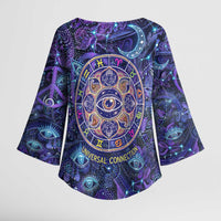 Universal Connection Zodiac Kimono Sleeve Blouse Cosmic Eye and Sacred Om Vibration