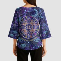 Universal Connection Zodiac Kimono Sleeve Blouse Cosmic Eye and Sacred Om Vibration