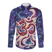 Universal Connection Zodiac Long Sleeve Button Shirt Cosmic Eye and Sacred Om Vibration