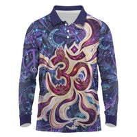 Universal Connection Zodiac Long Sleeve Polo Shirt Cosmic Eye and Sacred Om Vibration