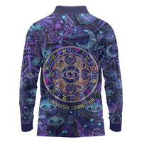 Universal Connection Zodiac Long Sleeve Polo Shirt Cosmic Eye and Sacred Om Vibration