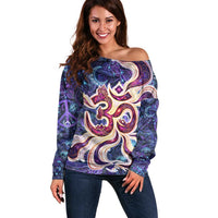 Universal Connection Zodiac Off Shoulder Sweater Cosmic Eye and Sacred Om Vibration