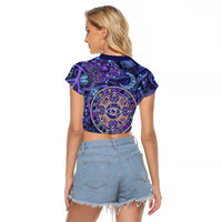 Universal Connection Zodiac Raglan Cropped T Shirt Cosmic Eye and Sacred Om Vibration
