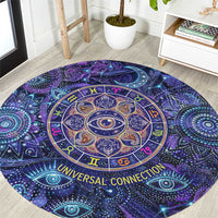 Universal Connection Zodiac Round Carpet Cosmic Eye and Sacred Om Vibration