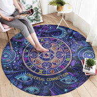 Universal Connection Zodiac Round Carpet Cosmic Eye and Sacred Om Vibration
