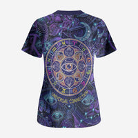 Universal Connection Zodiac Scrub Top Cosmic Eye and Sacred Om Vibration