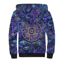 Universal Connection Zodiac Sherpa Hoodie Cosmic Eye and Sacred Om Vibration
