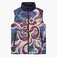 Universal Connection Zodiac Sleeveless Puffer Jacket Cosmic Eye and Sacred Om Vibration
