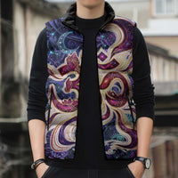 Universal Connection Zodiac Sleeveless Puffer Jacket Cosmic Eye and Sacred Om Vibration