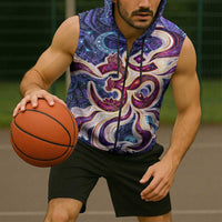 Universal Connection Zodiac Sleeveless Zip Hoodie Cosmic Eye and Sacred Om Vibration