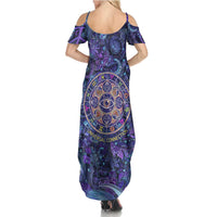 Universal Connection Zodiac Summer Maxi Dress Cosmic Eye and Sacred Om Vibration