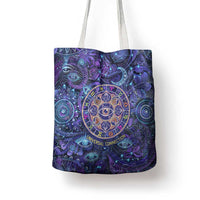 Universal Connection Zodiac Tote Bag Cosmic Eye and Sacred Om Vibration