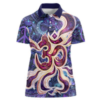 Universal Connection Zodiac Women Polo Shirt Cosmic Eye and Sacred Om Vibration