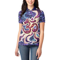 Universal Connection Zodiac Women Polo Shirt Cosmic Eye and Sacred Om Vibration