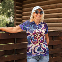 Universal Connection Zodiac Women Polo Shirt Cosmic Eye and Sacred Om Vibration