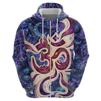Universal Connection Zodiac Zip Hoodie Cosmic Eye and Sacred Om Vibration