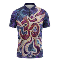 Universal Connection Zodiac Zipper Polo Shirt Cosmic Eye and Sacred Om Vibration