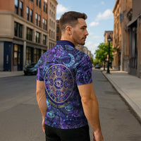 Universal Connection Zodiac Zipper Polo Shirt Cosmic Eye and Sacred Om Vibration
