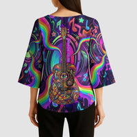 Trippy Guitar Kimono Sleeve Blouse Festival Soul Psychedelic Music Vibes Since 1969