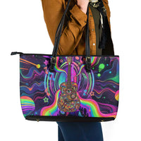 Trippy Guitar Leather Tote Bag Festival Soul Psychedelic Music Vibes Since 1969