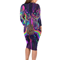 Trippy Guitar Long Sleeve Bodycon Dress Festival Soul Psychedelic Music Vibes Since 1969