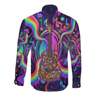 Trippy Guitar Long Sleeve Button Shirt Festival Soul Psychedelic Music Vibes Since 1969