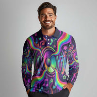 Trippy Guitar Long Sleeve Polo Shirt Festival Soul Psychedelic Music Vibes Since 1969